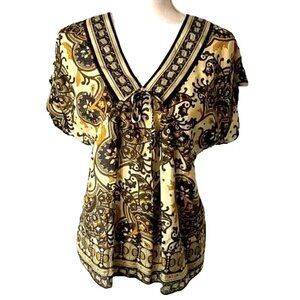 Michael Kors 100% Silk Floral Tie-Front Tunic Blouse L